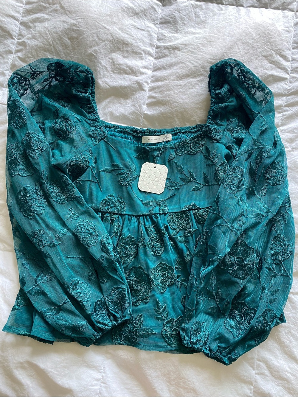 Altard State Textured Floral Peasant Top - Teal